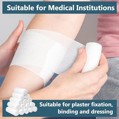 Four inch wide stretchable gauze roll being applied as a secondary dressing for support.