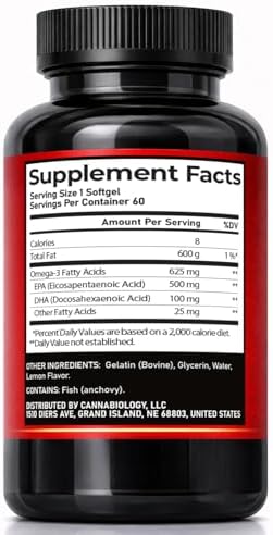Cannabiology Omega-3 Lemon flavored softgels nutrition label