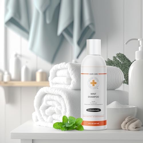 Side profile of Orange Cross mint lice prevention shampoo