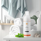 Side profile of Orange Cross mint lice prevention shampoo