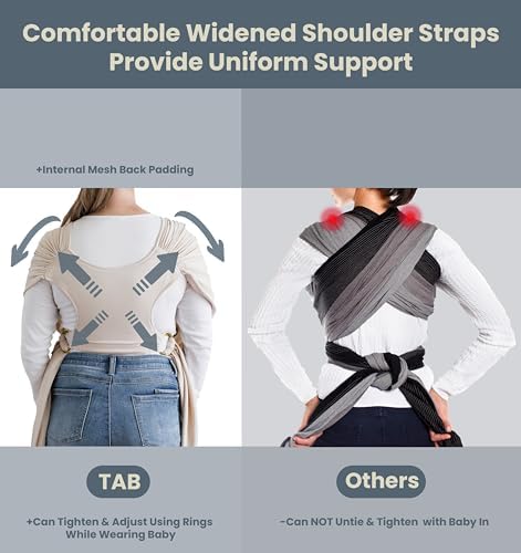 TAB PERFORMANCE luxury baby registry sling carrier showing premium leather tag detail