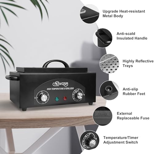 Side profile of Aowosa 2L tool sterilizer showing temperature and timer dials