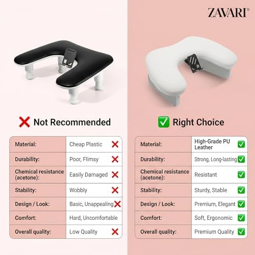 Side profile of ZAVARI manicure hand rest showing U-shape design