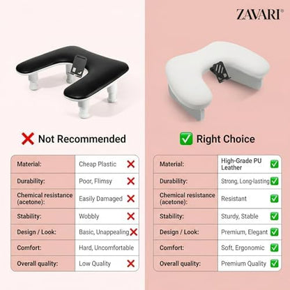 Side profile of ZAVARI manicure hand rest showing U-shape design