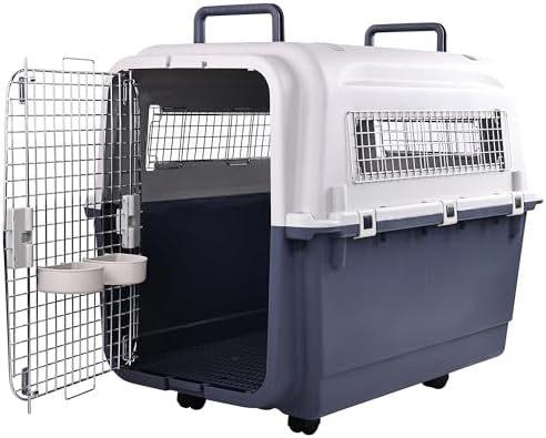 Heavy duty plastic dog carrier with foldable handles for secure travel