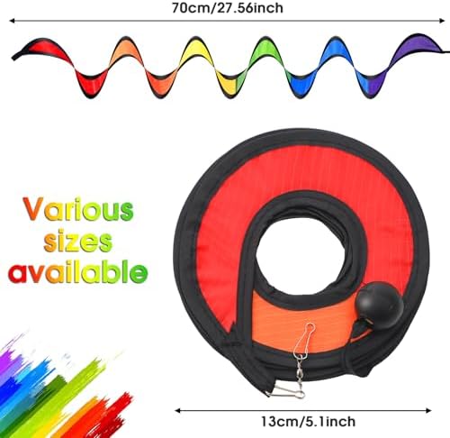 Close up of vibrant rainbow fabric spiral wind spinner