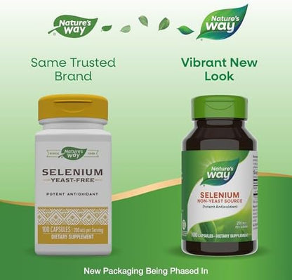 Yeast free selenium 200mcg capsules by Nature's Way for antioxidant support