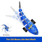 Close up of the swinging tail mechanism on the RC shark toy