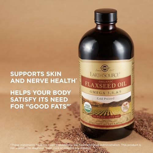 Solgar earth source organic flaxseed oil liquid pour demonstration for health routine