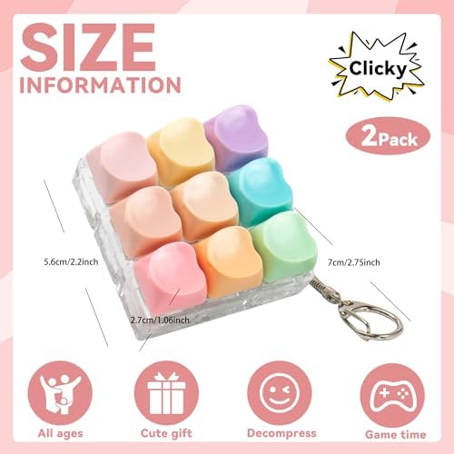 Two piece mechanical keyboard switch clicker keychain with heart shaped buttons