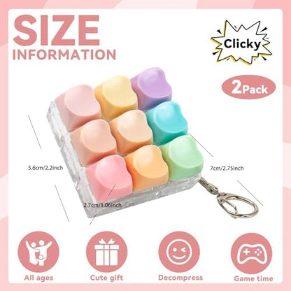 Two piece mechanical keyboard switch clicker keychain with heart shaped buttons