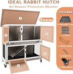Gowoodhut 36" L Rabbit Hutch Indoor Wooden 2 Story Bunny Hutch Rabbit Cage Outdoor Bunny Cage on 4 Metal Wheels and 2 Deeper Pull Out Trays, Ramp, Guinea Pig Pet House for Small Animals, Grey - Image 4