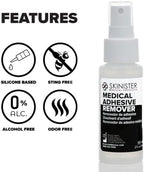 Clear silicone liquid spray for removing kinesiology tape and bandages.