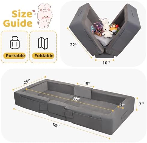 Foldable kids portable cot displayed in an open positions for travel convenience.