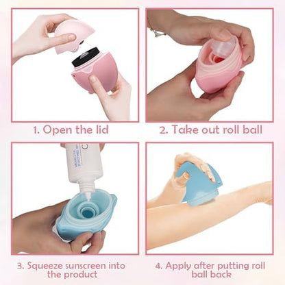 Side view of refillable sunscreen body brush for even application