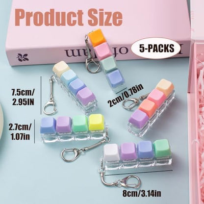 Handheld view demonstrating how all four fingers fit comfortably on the colorful sensory decompression buttons.