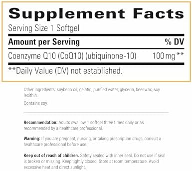 Integrative Therapeutics Coenzyme Q10 supplement supplement facts label showing ingredients