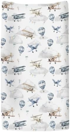 ZoUbqchY watercolor airplane changing table mat close up