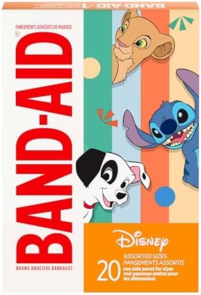 Assorted sizes of Disney character bandages featuring characters from The Lion King and Stitch