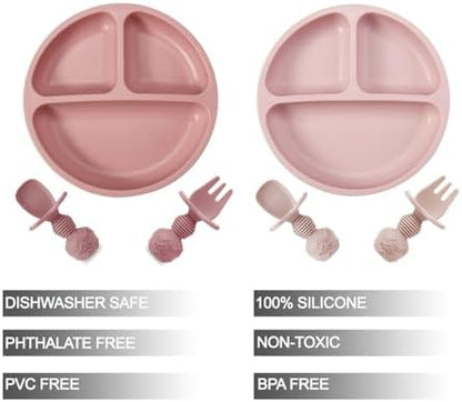 PandaEar pink silicone suction plate with three compartments