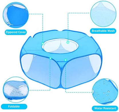 Small Animal Playpens with Top Cover, Foldable Breathable Small Pets Cage Tent Outdoor Indoor Portable Play Pen for Guinea Pig Hedgehog Hamster Cat Rabbit Bunny Puppy Ferret Rat Chicks (Blue) - Image 4