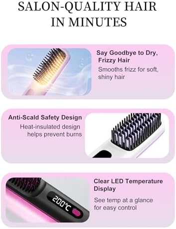 IZRIO fast heating mini straightener brush in premium pink color layout