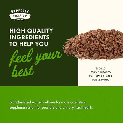 Close up of Swanson Pygeum herbal supplement for male bladder and urinary tract wellness