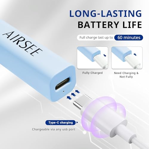 Side angle of the blue AIRSEE handheld nail lamp folded completely flat for travel storage