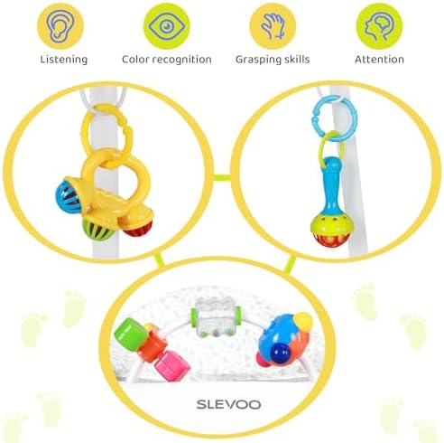 Close up of Slevoo Baby Jumper play tray and jingle rattles