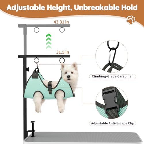 Close up of dog grooming hammock and clips