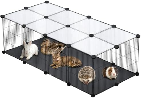 PETKNOWS 21 Panels Small Animal Playpen, Guinea Pig Cages with Doors and Waterproof Mat Pet Playpen for Rabbits Guinea Pigs Hamsters, Chicken Hedgehogs Indoor Outdoor Portable Metal Wire Yard Fence - Image 2