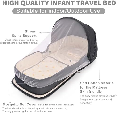 YVMVDV co sleeping infant pod showing the side zipper opening for removing the internal hard barrier.