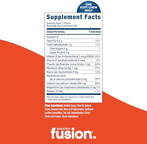 Bariatric Fusion nutrition facts label on supplement packaging