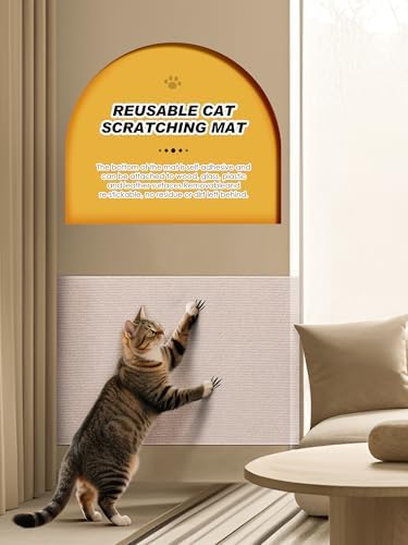Minyii cat scratch mat attached to a wall surface acting as a vertical scratching post