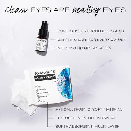 Gentle eyelid cleansing kit with pure hypochlorous acid for sensitive eyes.