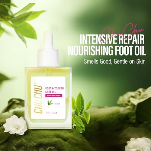 Chuchu nail strengthening oil being applied to toenails