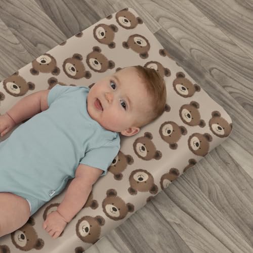 ZoUbqchY woodland bear baby girl boy changing pad cover angled shot