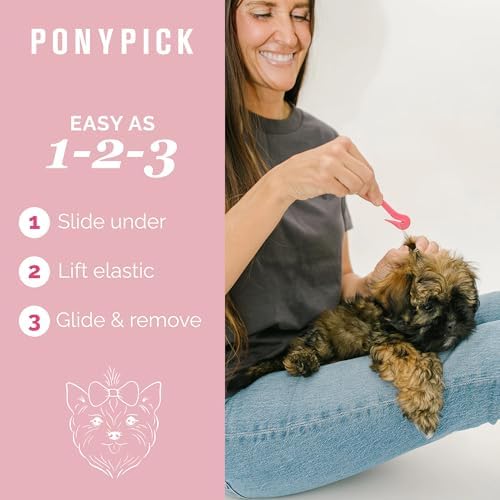 Pony Pick grooming tool with 50 clear elastic bands included