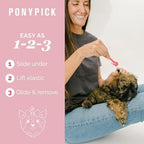 Pony Pick grooming tool with 50 clear elastic bands included