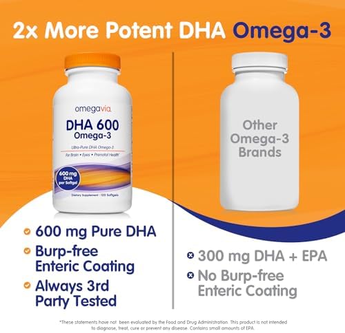 OmegaVia DHA prenatal vitamins bottle angled view