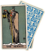 Classic 1909 Tarot deck cards spread out on a table