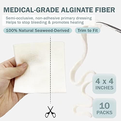 EVERLIT medical grade seaweed fiber bandage pack illustrating the individually wrapped hypoallergenic wound dressing sheets.
