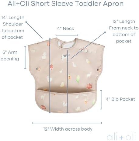 Toddler wearing Ali+Oli waterproof short sleeve smock