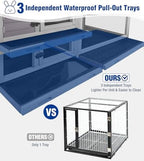 Large Rabbit Hutch Indoor, Bunny Cage Outdoor with Chew-Proof Ramp, 2-Story Guinea Pig Cages with 6 Wheels, 3 Pull-Out Trays, Waterproof Asphalt Roof, 62" L - Grey - Image 7