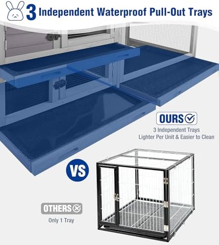 Large Rabbit Hutch Indoor, Bunny Cage Outdoor with Chew-Proof Ramp, 2-Story Guinea Pig Cages with 6 Wheels, 3 Pull-Out Trays, Waterproof Asphalt Roof, 62" L - Grey - Image 7