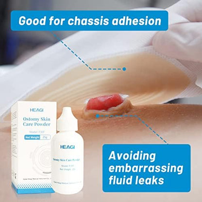 Back label of Heagimed Stoma Powder highlighting directions for use and skin protection details