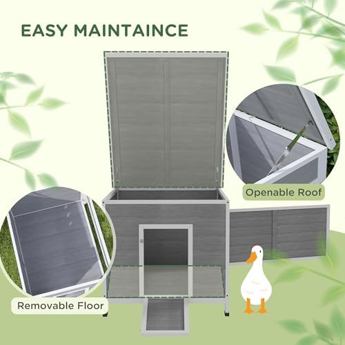 PawHut Duck Coop, Wooden Chicken House Rabbit Hutch with Openable Roof, Removable Floor, Double Doors, Ramp, Duck House for 3-6 Chickens, Geese, 30" x 38" x 30" - Image 4