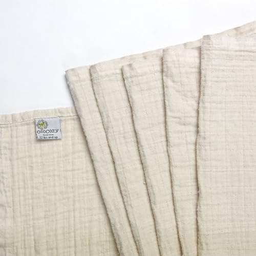 Six pack of OsoCozy organic muslin flat diapers in original packaging.
