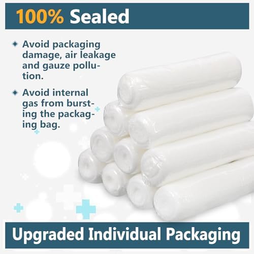 Individually packaged medical gauze rolls for clean and portable emergency medical use.