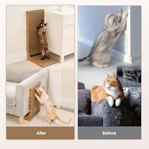 EHEYCIGA large brown cat scratcher pad mounted on a living room floor demonstrating its space-saving vertical profile.